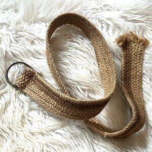 Woven Jute Belt Highly Adjustable Cinch Buckle 40" with Frayed End Festival